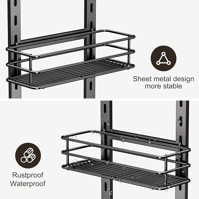 Orimade Adjustable Anti-slip Hanging Shower Caddy over Shower Head,Rustproof Bathroom Hanging shower Organizer with 4 Hooks for Razor,No Drilling Shower shelves Storage Rack,Black 4 Tier - Image 5