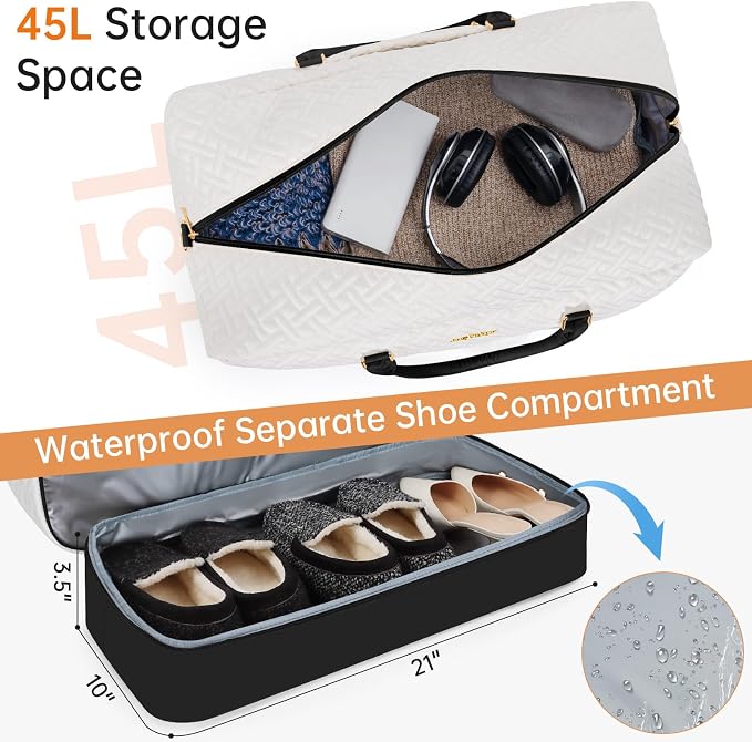 Weekender Bag for Women, 5 Pcs Set Carry on Overnight Bag, 21" Travel Duffel Bag with Waterproof Shoe Compartment for Weekend Travel Business Trip - Image 3