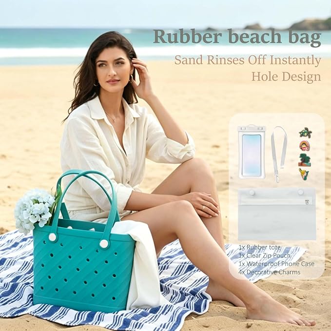 Rubber Tote Bag Extra Large & Medium, Waterproof Beach Bag for Women Men, Pool Travel Swim Silicone Tote - Image 6