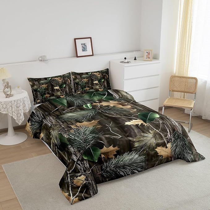 Erosebridal Rustic Comforter Set Twin Size Natural Tree Bedding Set for Kids Boys Girls Wooland Branch Quilt All Season Countryside Botanical Leaves Duvet Insert with 1 Pillowcase Soft - Image 3