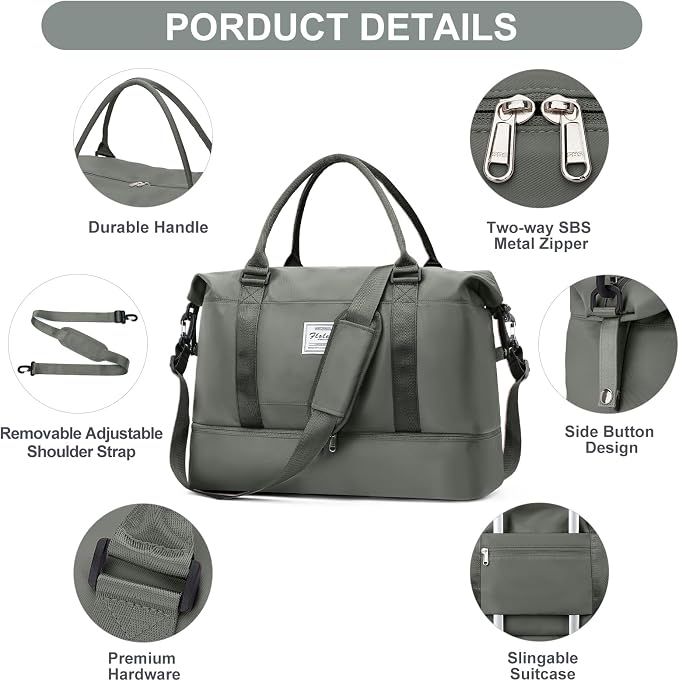 Weekender Bags for Women, Carry-On Overnight Travel Duffel Bag | Travel Bag with Shoes Compartment & Toiletry Bag, Extra Large, 3 Pcs Set - Image 8