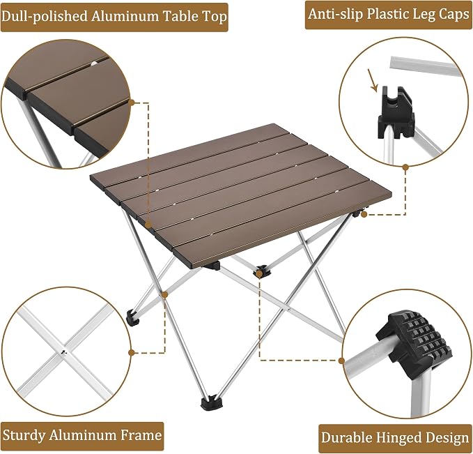 Grope Portable Camping Table with Aluminum Table Top, Folding Beach Table Easy to Carry, Prefect for Outdoor, Picnic, BBQ, Cooking, Festival, Beach, Home (Coffee-S) - Image 2