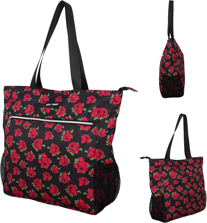 Betsey Johnson 15.6 Inch Zipper Beach Tote Bag Lightweight Large Durable Polyester with Mesh Side Pockets for Gym Work | 15.6 Inch - Image 5