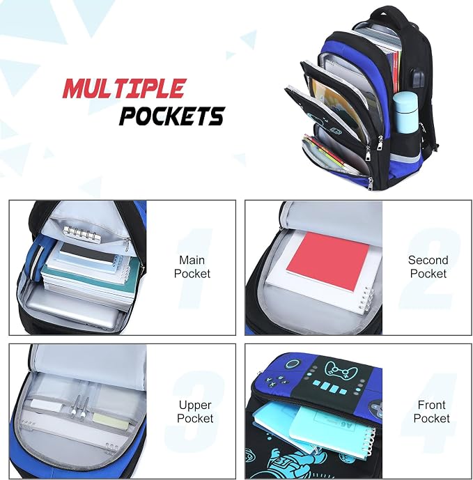 Bevalsa Backpack for Boys with 43OZ Bento Lunch Box,Insulated Lunch Bag & Pencial Case,Cool Luminous Gamer Schoolbag for Kids Teens Elementary Middle School,Bookbag Glow In The Dark - Image 3