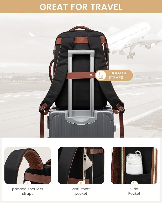LOVEVOOK Travel Essentials Carry on Backpack 40L Travel Backpack for Women Men,Waterproof TSA Personal Item Travels Bag Airline Flight Approved,Large Carry on Luggage Laptop Backpack with Packing Cube - Image 7