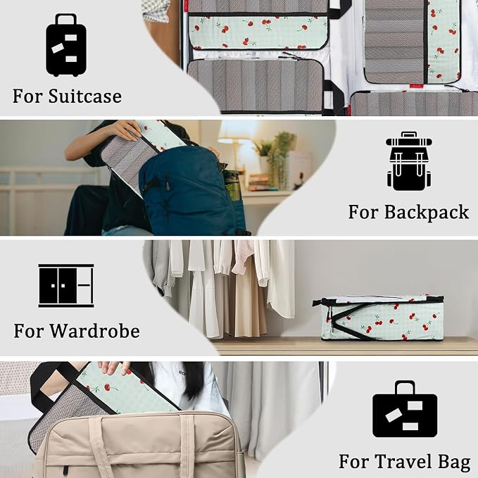 U+U 4 Set Compression Packing Cubes - Ultralight Travel Organizers, Space-Saving Suitcase Organizer, Expandable Packing Cubes for Travel, Business Trip and Family Vacation (Sage Green Cherry) - Image 7