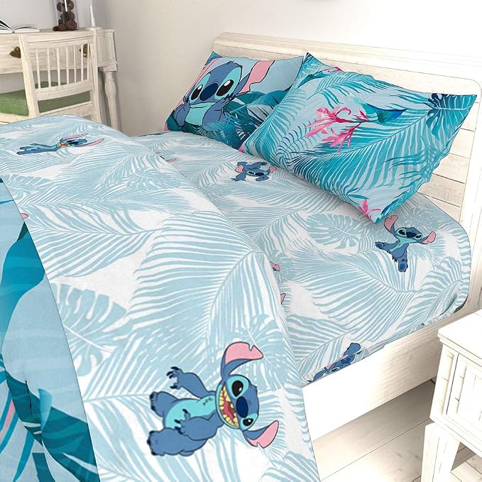 Jay Franco Kids Sheet Set with Fitted, Flat Sheets & Pillow Cover - Ultra-Soft Bedding with Pillowcase for Room Decor, Teal - Lilo & Stitch, 4 Piece Queen - Image 7