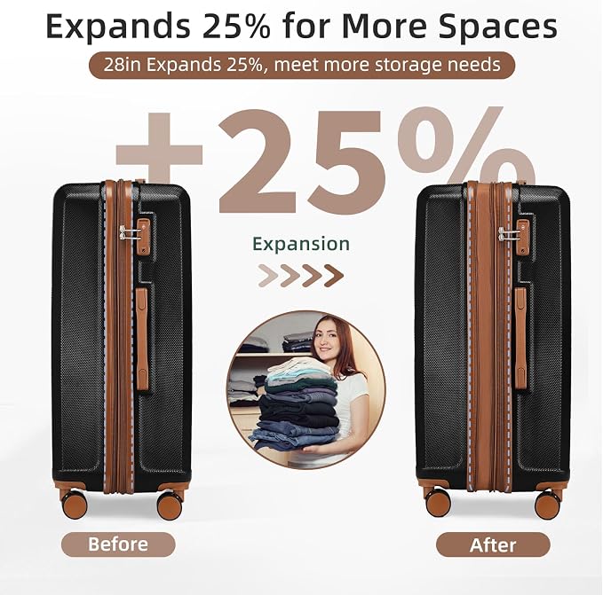 LARVENDER Luggage Set 6 Piece Large Suitcases with Wheels, Suitcase Set ABS Hard Shell Luggage Sets with Spinner Wheels, Carry On Luggage TSA Lock Travel Luggage for Men Women(Black) - Image 4