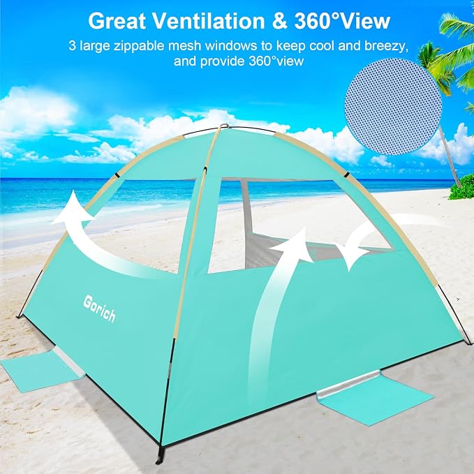 Gorich Beach Tent Sun Shelter for 3/4/6/8/10 Person with UPF 50＋ UV Protection, Lightweight & Easy Setup Beach Shade Canopy, Portable Beach Shade Tent Beach Cabana - Image 4