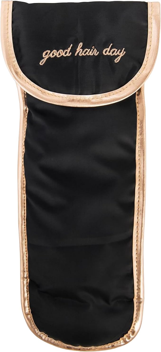 Miamica “Good Hair Day” Heat-Resistant Hair Tool Bag with Secure Closure, Black/Rose Gold, 5.5” x 13” x .5” – Store Flat Iron, Curling Iron, & More When Traveling by Miamica