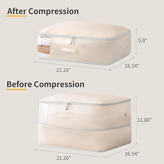 DIMJ Comforter Storage Bag 4 Pack - Blanket Storage Organizer Compression Bags, Large Capacity Ultra Space Saving Self Compression Organize for Bedding, Pillow, Duvet, Sheet Storage with Zipper Window - Image 2