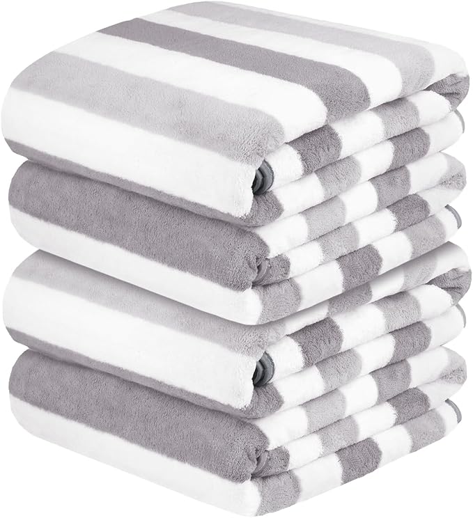 JML Bath Towels, Pack of 4, 30"x60", Large Microfiber Towel Set, Ultra Soft, Super Absorbent, Fast Drying, Perfect for Suana, Shower, Pool, Sport, Travel, Fitness, SPA,Yoga, Cabana Stripe Grey by JML