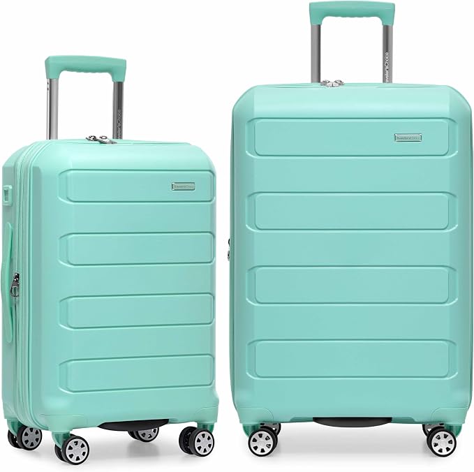 Traveler's Choice Pagosa Hardshell Expandable Luggage with Spinner Wheels, Mint, 2-Piece Set (22/27) by TravelersChoice
