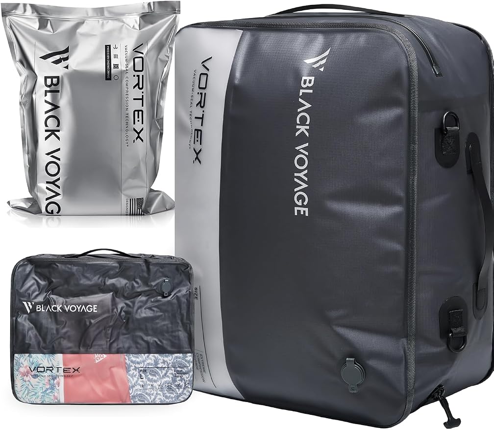 Black Voyage Reusable Vacuum Compression Travel Bag for Carry-On Suitcase and Backpack, Recycled IPX8 Waterproof Space Saver Vacpack (1-Pack, 41L - No Pump) by BlackVoyage