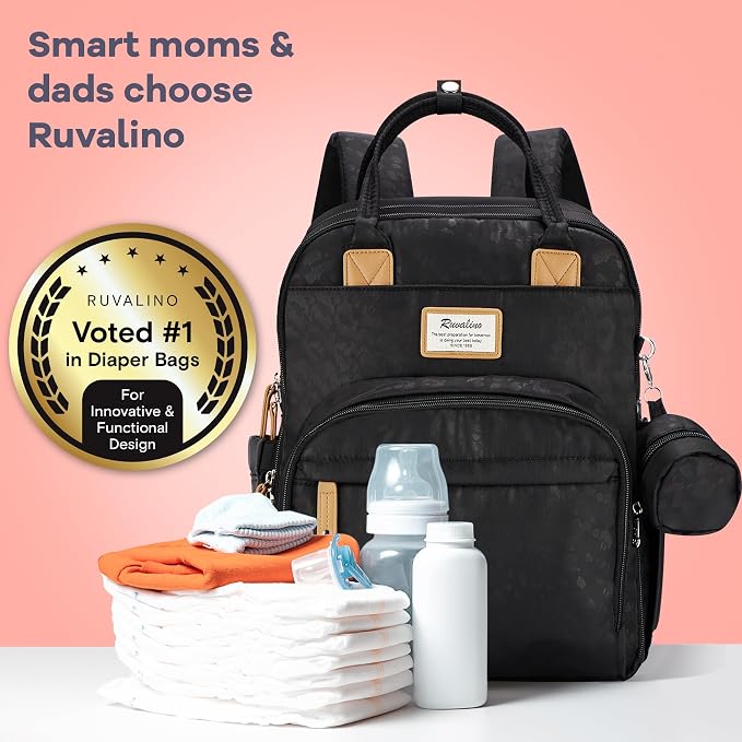 RUVALINO Diaper Bag Backpack-Multifunction Baby Travel Bag with Changing pad, Insulated Bottle Holders & Pacifier Case, Large Capacity, Waterproof, Black Leopard - Image 7