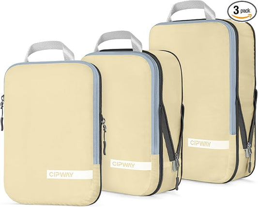 Cipway Compression Packing Cubes for Travel Ultralight Expandable Packing Organizers for Carry on Luggage (Vanilla Cream 3 Set) by Cipway