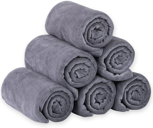 JML Microfiber Bath Towels, Bath Towel Set (6 Pack, 27" x 55") - Extra Absorbent and Fast Drying,Multipurpose Microfiber Towel for Bath, Beach, Pool, Sports, Yoga - Grey by JML