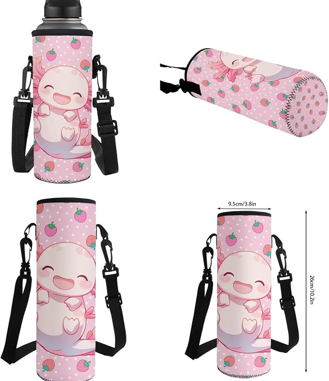 Cute Axolotl Backpack with Lunch Box Set for Girls 6-8/5-7 Strawberry Bookbag for 1st Grade Elementary School Back Pack Lunchbox Pencil Case Water Bottle Holder 4PCS Kids Preschool Book Bag - Image 7