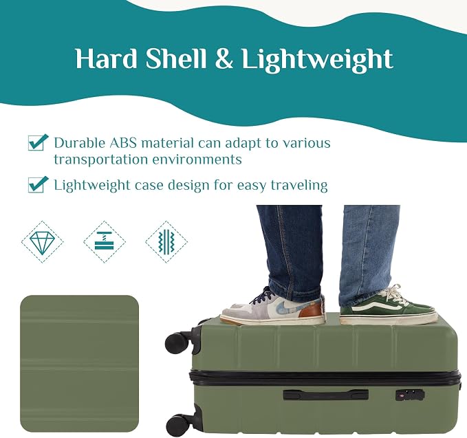 OLIXIS 24 Inch Luggage, Hardside Suitcase with Spinner Wheels, Lightweight ABS Hard Shell Checked Luggage, TSA Approved Lock, Expandable Medium Suitcase for Travel & Business–Olive Green - Image 3