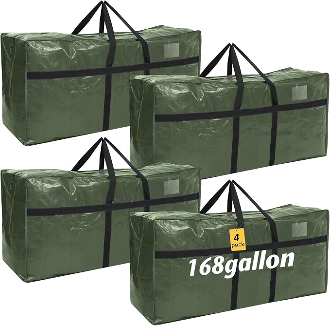 Windyun 4 Pack 168 Gallon Extra Large Moving Bags XXL Heavy Duty Storage Bag with Strong Zipper Handle Jumbo Big Tote Box Foldable for College Dorm Travel Clothes Duffle Blanket Pillow(Army Green) by Windyun