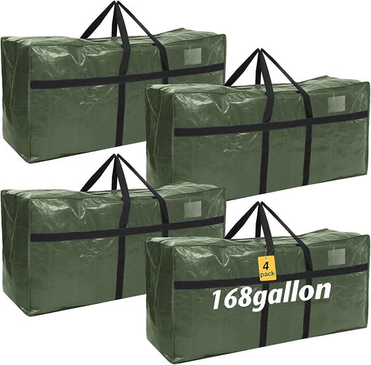 Windyun 4 Pack 168 Gallon Extra Large Moving Bags XXL Heavy Duty Storage Bag with Strong Zipper Handle Jumbo Big Tote Box Foldable for College Dorm Travel Clothes Duffle Blanket Pillow(Army Green) by Windyun