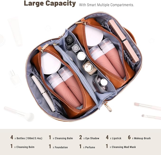 BOYATU Makeup Bag Gift for Women: 3-in-1 Travel Personalized Cosmetic Bag | Initial Make up Bag - Monogram A-Z - Vegan Leather Flat Open Toiletry Organizer - Ideal Gift Set for Birthday Graduation - Image 6