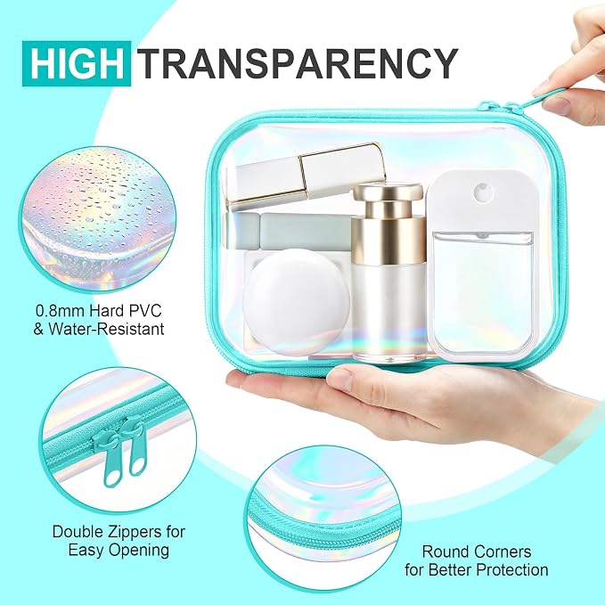 Sanwuta 6 Pcs Clear Hard Zipper Case Plastic Zipper Pouches Transparent Makeup Bag Pencil Case Pouches Toiletry Diaper Bag for Travel Toy Storage Organizer Bins(Holographic,7.09 x 5.12 x 2 Inch) - Image 3