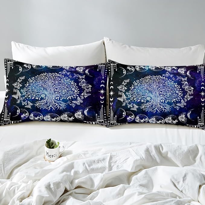 Erosebridal Tree of Life Bedding Set King for Boys Girls Boho Exotic Butterfly Print Duvet Cover Sun and Moon Comforter Cover Teens Kids Bedroom Decor Bohemian Gothic Hippie Bedding Black and White - Image 4