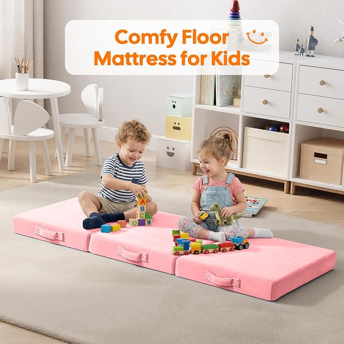 MeMoreCool Foldable Floor Mattress for Kids Trifold, 57x22 Inch Pink | Trifold foam floor mattress for girls room, playroom and reading nook - Image 6