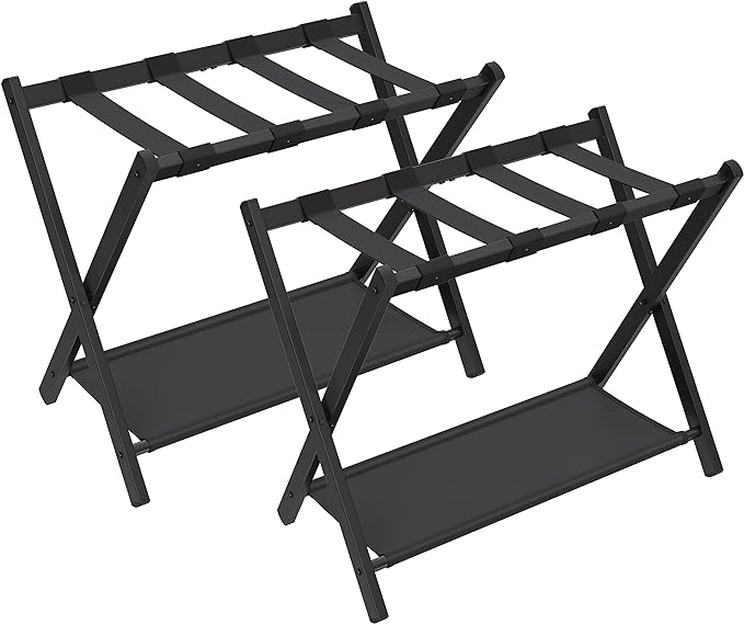SONGMICS Luggage Racks, Set of 2 Foldable Suitcase Stands, Steel | Storage Shelf, Easy Storage, Black, URLR003B02 by Unknown