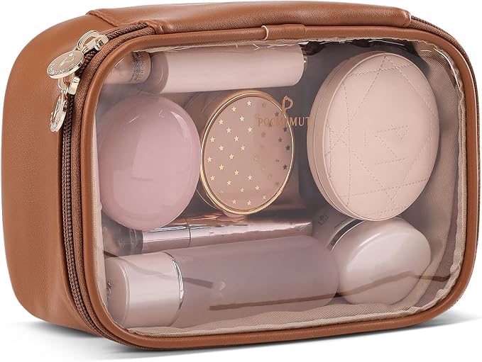 Pocmimut Clear Makeup Bags,Small Makeup Pouch with Large Cosmetic Bag Toiletry Bag Car Accessories Storage for Women Men,Travel Essentials Organizers,Brown - Image 4