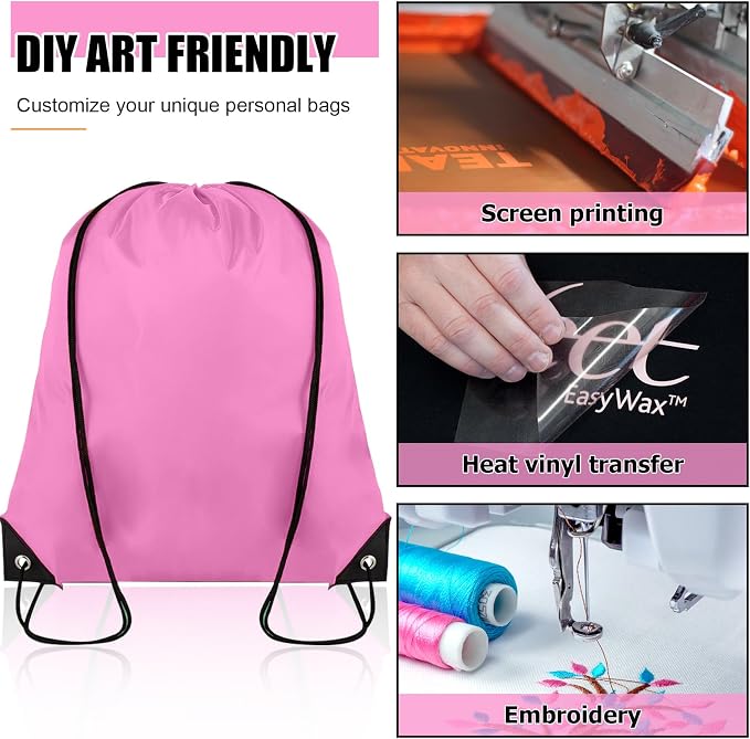 Grneric 60 Pieces Drawstring Backpack Bulk Cinch Sackpack Ployster Drawstring Bags for Gym Party Trip(Pink) - Image 5