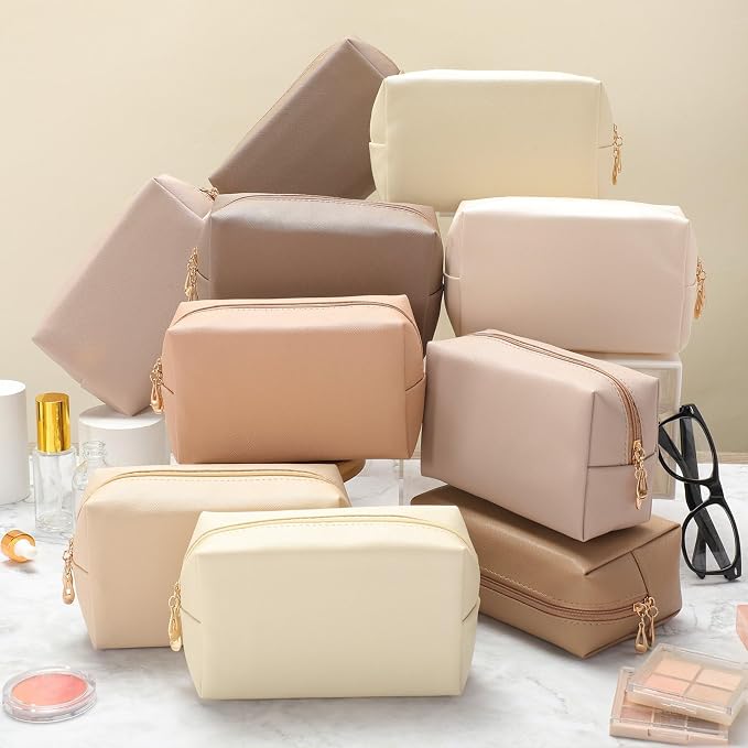 100 Pack Aesthetic Makeup Bags Bulk PU Leather Cosmetic Pouches Waterproof Toiletry Bags Makeup Pouches Bulk for Teen Girls Women Party Gift Travel Storage Back to Teacher Gift (Neutral) - Image 5