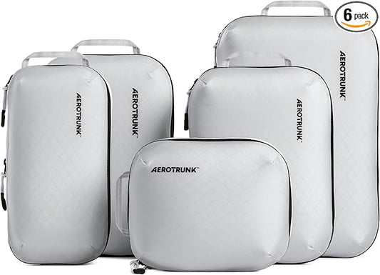Aerotrunk Ultralight Compression Packing Cubes - Lightweight Travel Organizers for Suitcases and Luggage (6-Pack, Light Grey) by Aerotrunk