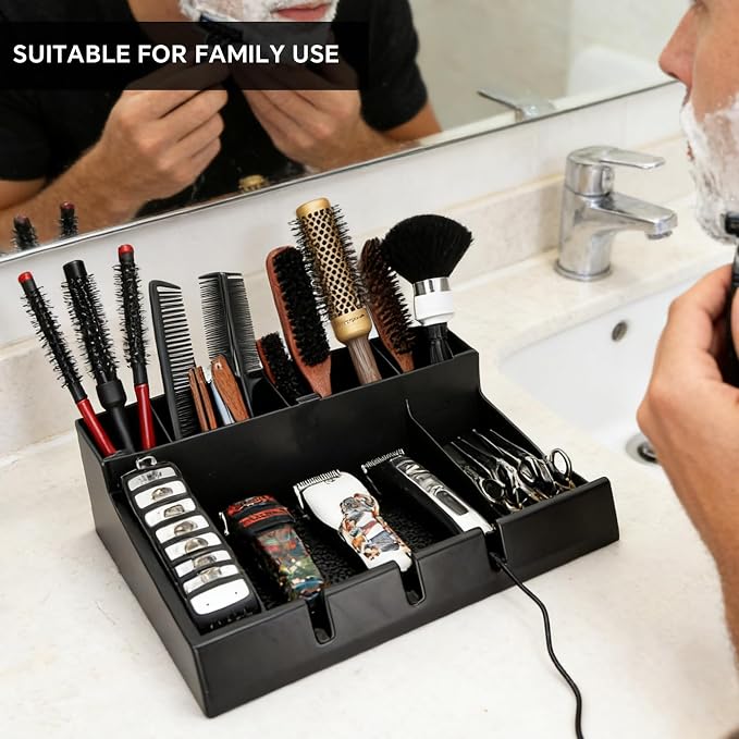 Barber Clippers Station, 15 x 11.8 x 4.3 inch Removable Tray Featuring Dedicated Clippers & Guards Slots and Scissor Razor Slots, for Barber&Salon and Home Stylist Accessories Station Organizer - Image 9