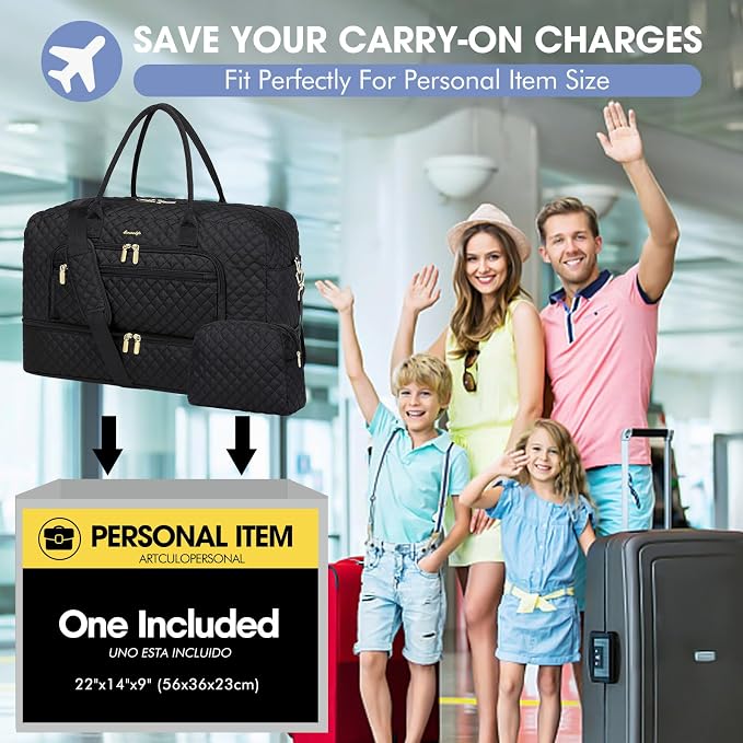 Travel Duffle Bag Weekender for Women - 38L Carry-On Overnight Personal Item Bag with Shoe Compartment & Wet Pocket Weekend Tote Bags with Toiletry Hospital Bags for Labor and Delivery - Image 7