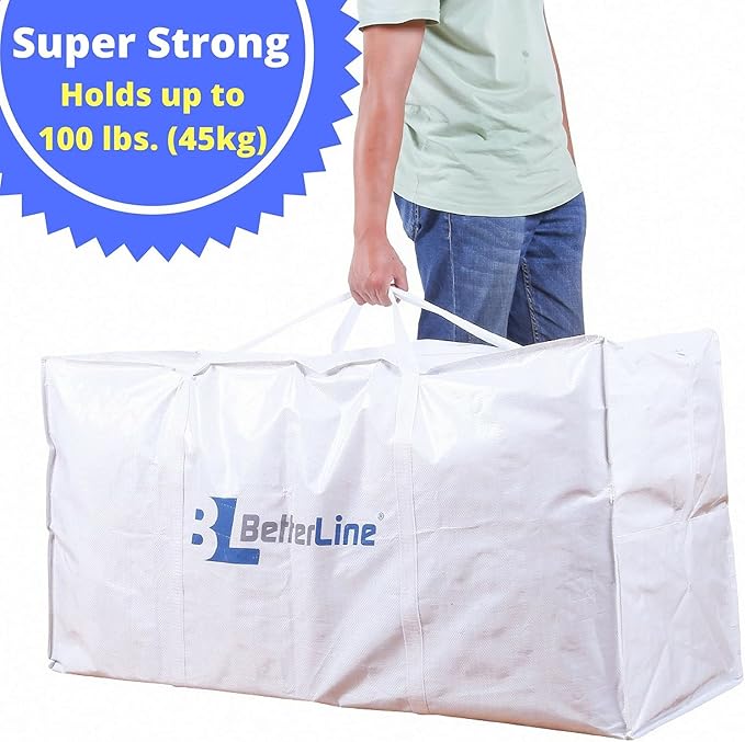 Extra Large Storage Bag - Heavy Duty 45x22x16 Inches Huge Tote Duffel with Max Load of 100 lbs. (45kg) - Tear-resistant & Water-resistant Polypropylene Woven Cloth, With Zippers - Image 2