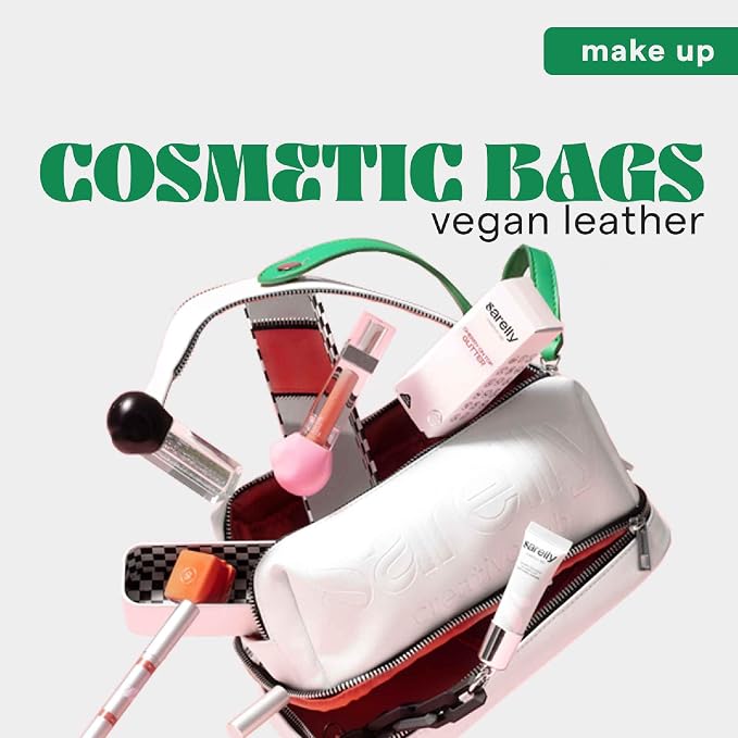 SARELLY | Vegan Leather Makeup Bag | Perfect for Makeup Brushes | Multi-compartments | White - Image 2