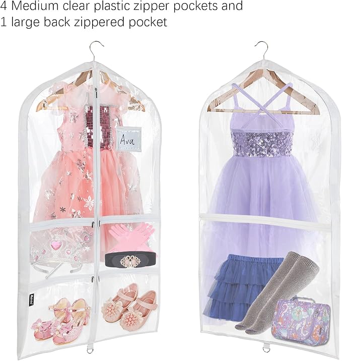 Univivi Clear PVC Dance Costume Bags (3 Pack) Garment Bag 40 Inch for Dance Competitions, with 4 Medium Clear Zipper Pockets and 1 Large Back Zippered Pocket [Upgraded Version] - Image 5