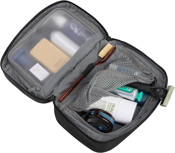Away Small Toiletry Bag - Water-Repellent Travel Toiletry Bag with Clamshell Opening, Interior Compartments, Retractable Top Handle - Jet Black - Image 3
