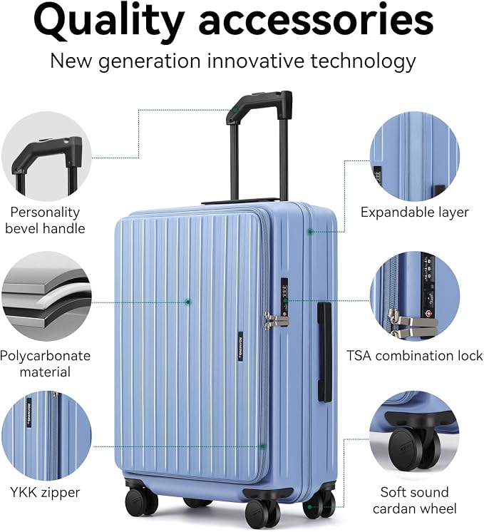 ROAMING 20 Inch Carry On Luggage Expandable TOP Opening Rolling Vacation Suitcase with Spinner Wheels and TSA Lock Cup Holder PC Hard Shell Travel Trolley Case for Shout Business Trips blue - Image 4