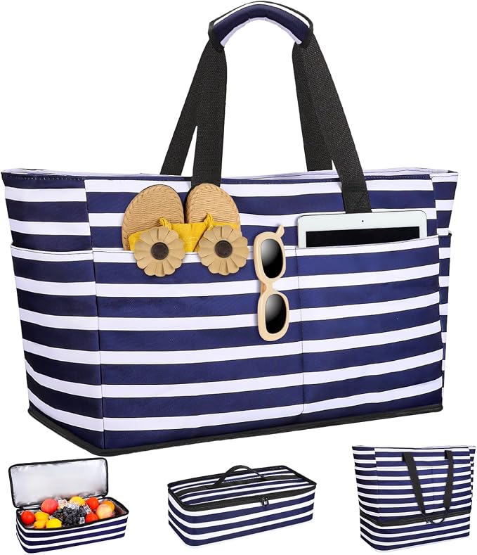 ISEYOU Beach Bag with Cooler, 49L Large Waterproof Sandproof Tote with Zipper, Foldable Travel Bag for Beach, Pool, Picnic by ISEYOUmakeabetterlife