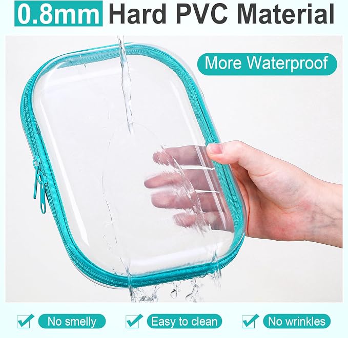 Sanwuta 6 Pcs Clear Hard Zipper Case Plastic Zipper Pouches Transparent Makeup Bag Pencil Case Pouches Toiletry Diaper Bag for Travel Toy Storage Organizer Bins(Teal,7.87 x 5.9 x 2 Inch) - Image 3