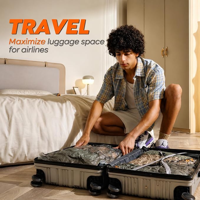 Rechargeable Wireless Pump Travel Storage Bags Set - 15 Pack Large Size Vacuum Bags for Travel & Home, Space-Saving Compression Packing for Clothes, Blankets & Bedding - Image 9