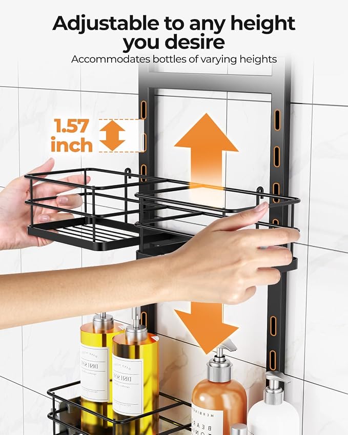 ODesign 2 Tier Shower Caddy for Handheld Shower Heads Anti-Swing Black | No drilling required,comes with removable hook and storage box,suitable for handheld and wall-mounted showerheads - Image 7