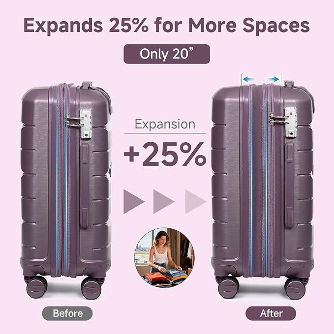 Somago Luggage Sets and Packing Cube Travel Set Lightweight Hardside Polypropylene Suitcases with Double Spinner Wheels and TSA Lock,Elegant Purple - Image 2