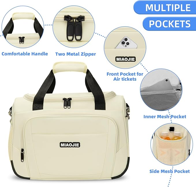 Underseat Carry On Luggage Lightweight Travel Tote Weekender Bag Overnight Duffle Bag for Travel, Travel Essentials Personal Item Travel Bag for Women and Men, Beige-16Inch - Image 2