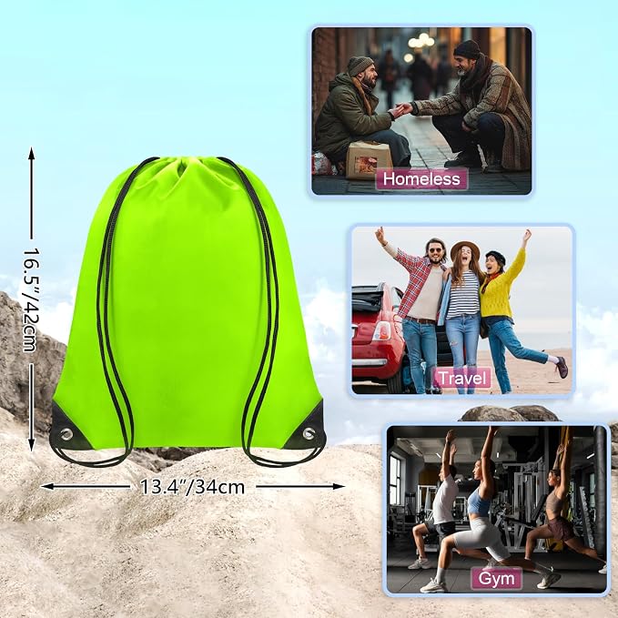 Grneric Drawstring Bags Bulk 14 Pcs Drawstring Backpack Bulk Cinch Bag Sackpack for Men Women Gym (Light Green) - Image 2
