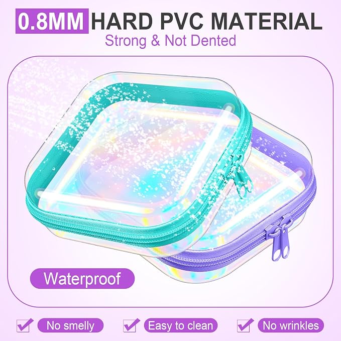 Sanwuta 6 Pcs Clear Hard Zipper Case Plastic Zipper Pouches Transparent Makeup Bag Pencil Case Pouches Toiletry Diaper Bag for Travel Toy Storage Organizer Bins(Holographic,5 x 5 x 2 Inch) - Image 4