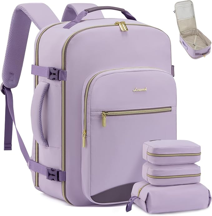LOVEVOOK 50L Travel Backpack Flight Approved Carry on Backpack,3 Packing Cubes,Waterproof Personal Item Travel Bag,TSA Carry on Luggage Suitcase Travel Essentials,Gifts for Women & Men,fits 18" Laptop by LOVEVOOK